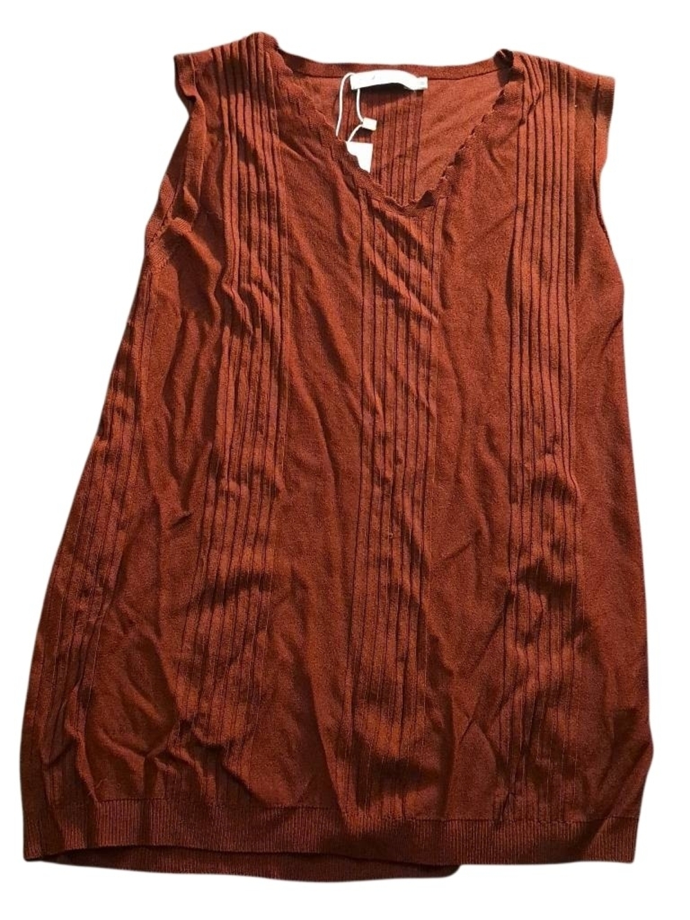 Eanver Rust Ribbed V-Neck Sleeveless Tunic